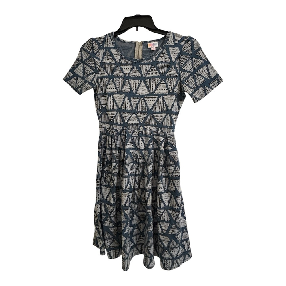 Lularoe Amelia Patterned Blue and White Dress